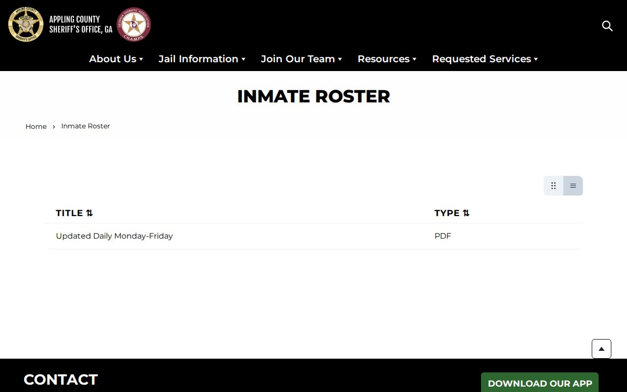 Appling County official inmate roster route and booking record access