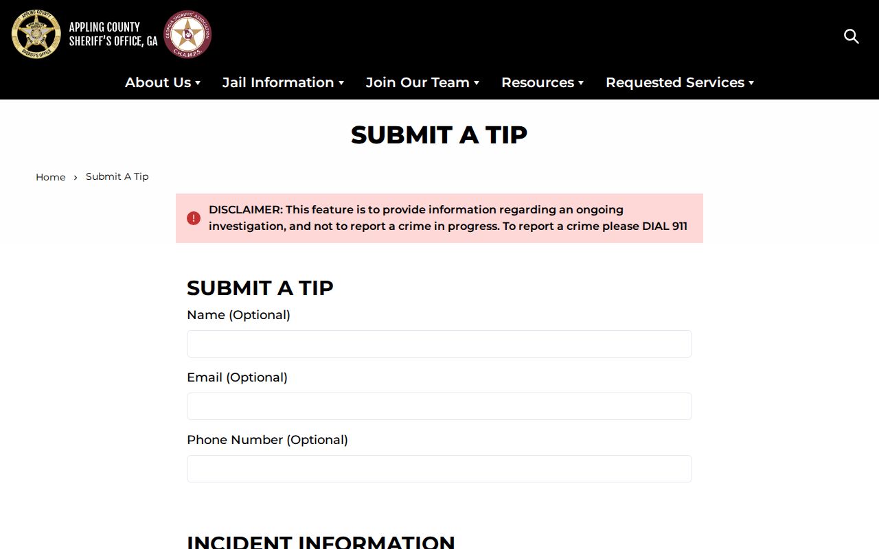 Appling County official wanted-fugitive tip submission route