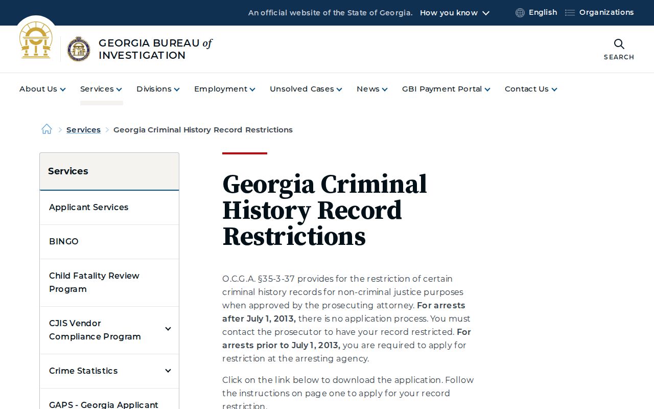 Appling County Georgia arrest-record restriction process and forms